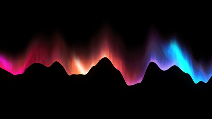 Poster - bright wavy background. glowing dots and lines. neon light. wave element for design. smooth particle