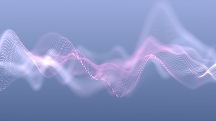 Poster - bright wavy background. glowing dots and lines. neon light. wave element for design. smooth particle