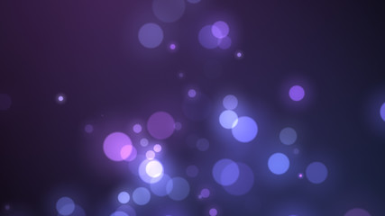 Wall Mural - Bright violet bokeh lights abstract background. Flying blue particles or dust. Vivid lightning. Merry christmas design. Blurred light dots.