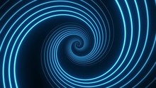 Travel Through Abstract Neon Spiral Tunnel. Glowing Wormhole Motion Background