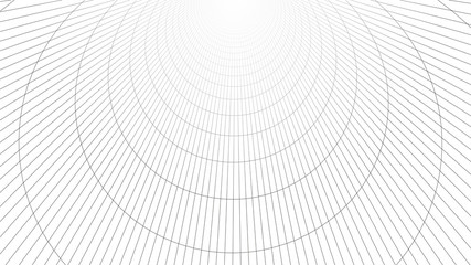 Fototapete - Wireframe abstract tunnel. 3D vector wormhole with a mesh structure. Vortex. Vector perspective grid.