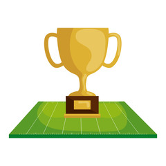 cup trophy in field american football vector illustration design