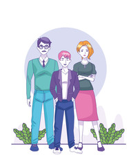 Wall Mural - cartoon adult couple with young boy standing, colorful design