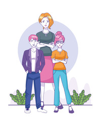 Wall Mural - cartoon woman with teenager boy and girl