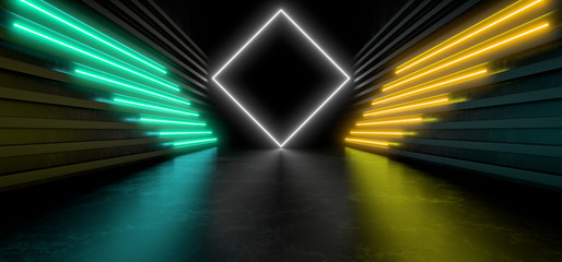 Poster - Beautiful composition of colored neon lights on a black background. 3d rendering image.