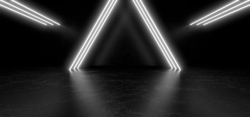 Wall Mural - beautiful composition of white neon lights on a black background. 3d rendering image.