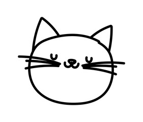 Poster - cute cat face cartoon character on white background thick line