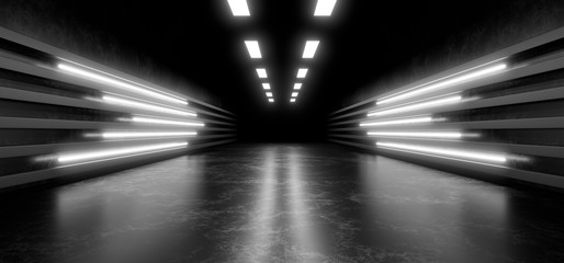Fototapete - Beautiful composition of white neon lights on a black background. 3d rendering image.