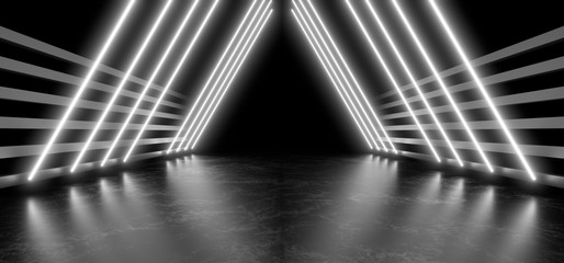 Poster - Beautiful composition of white neon lights on a black background. 3d rendering image.