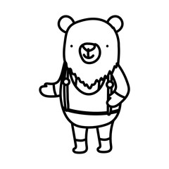 Poster - cute bear with clothes cartoon character on white background thick line