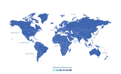 Wall Mural - detailed world map with blue