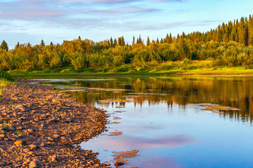 Wall Mural - Pechora river at golden hour. Komi Republic. Russia