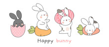 Draw Collection Four Rabbit On White For Spring .