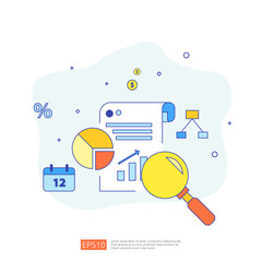 Poster - document data report concept for investment analysis, planning research, business statistics and finance audit accounting with paper sheet chart, laptop, magnifier, paperwork, charts, graphs element