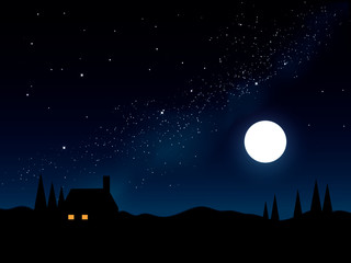 night scene with moon and stars