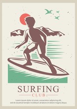 Surfing Club Vector Retro Poster Design Template