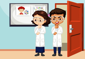 Poster - Classroom scene with two science students inside