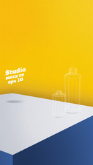 Aufkleber - Studio table background.Vector,vivid blue product display block with yellow wall.mockup for display of design.Vertical Banner for advertise product.16 9 ratio