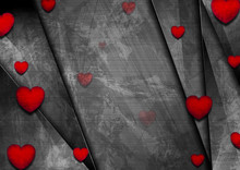 Dark Grunge Corporate Background With Red Hearts. Abstract Valentines Day Greeting Card. Vector Illustration