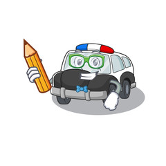 Poster - A smart Student police car character holding pencil