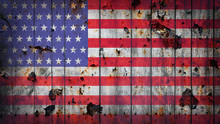 United States Flag Painted On Wooden Background