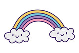 Fototapeta Dinusie - cute rainbow clouds kawaii fantasy cartoon character