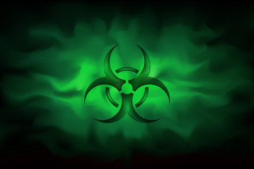 biohazard sign on a background of infected green fog. dangerous haze poisoned. spreading smoke attac