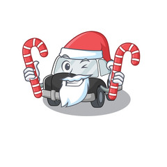 Sticker - Police Car Cartoon character wearing Santa costume bringing a candy