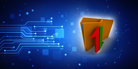Poster -  3d illustration uploading downloading arrow with cloud folder
