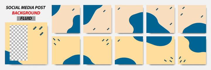 Wall Mural - Set collection of square banner layout template background in blue, yellow color and memphis dot pattern