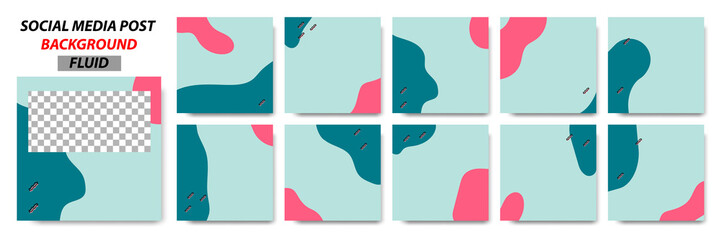 Wall Mural - Set collection of square banner layout template background in green, pink color and memphis dot pattern