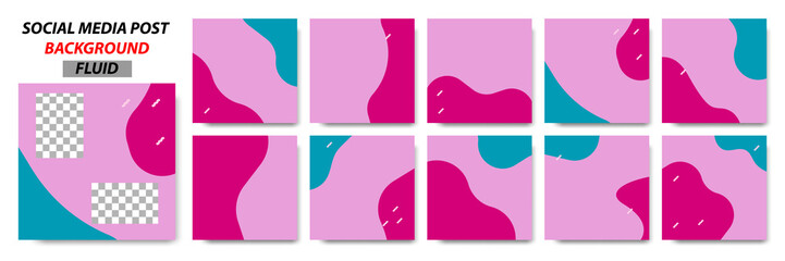 Wall Mural - Set collection of square banner layout template background in purple, green and memphis dot pattern