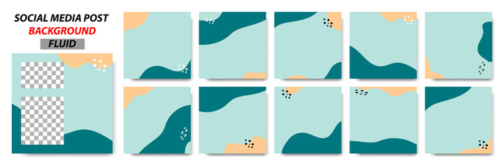 Wall Mural - Set collection of square banner layout template background in green color and memphis dot pattern