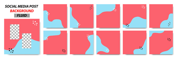 Wall Mural - Set collection of square banner layout template background in blue, red color and memphis dot pattern