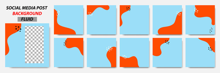 Wall Mural - Set collection of square banner layout template background in blue, orange color and memphis dot pattern