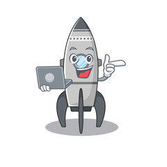 Canvas Print - Cool character of rocket working with laptop