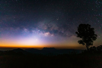Wall Mural - milky way with night landscape silhouettes mountain