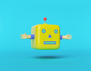 Poster - cartoon style Cute toy robot isolated on blue background. minimal technology concept. 3d rendering