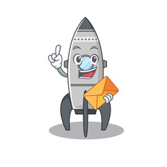 Poster - Happy face rocket mascot design with envelope