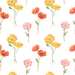 © zenina - Beautiful vector floral summer seamless pattern with watercolor hand drawn field wild flowers. Stock illustration.