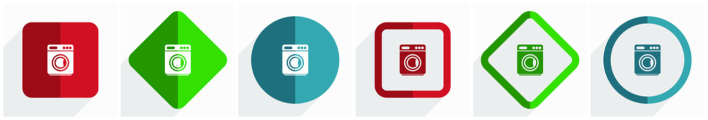 Fototapete - Laundry, machine, washer, icon set, flat design vector illustration in 6 options for webdesign and mobile applications in eps 10
