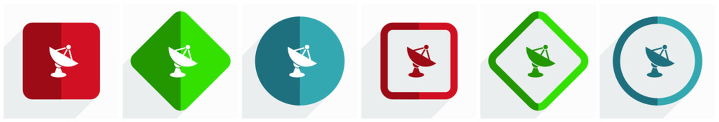 Aufkleber - Antenna, satellite, dish, radar icon set, flat design vector illustration in 6 options for webdesign and mobile applications in eps 10