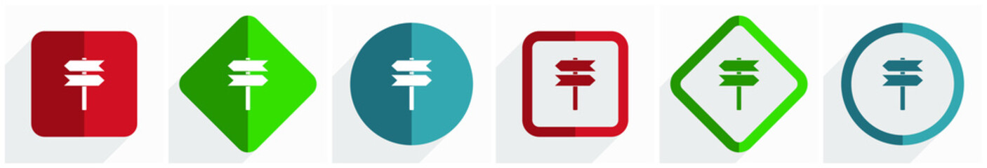 Aufkleber - Signpost, information, post icon set, flat design vector illustration in 6 options for webdesign and mobile applications in eps 10