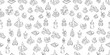 © Ilia - Medieval buildings seamless pattern background. Middle Ages fantasy fortress, house and castle sketch. Hand drawn vector black line icon set.