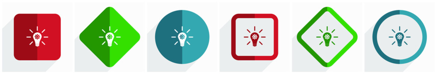 Leinwandbilder - Idea, solution, bulb, innovation icon set, flat design vector illustration in 6 options for webdesign and mobile applications in eps 10