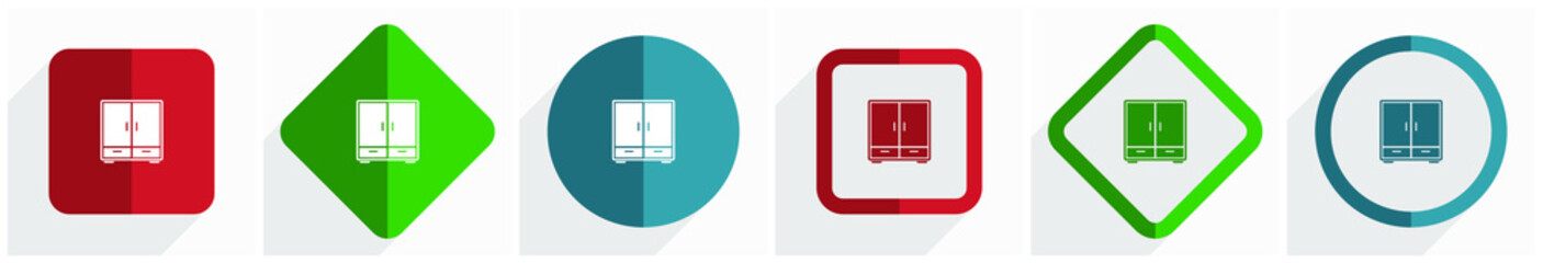 Poster - Wardrobe, room, design, interior, furniture icon set, flat design vector illustration in 6 options for webdesign and mobile applications in eps 10