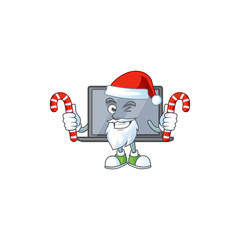 Poster - cartoon mascot style of monitor in Santa costume with candy