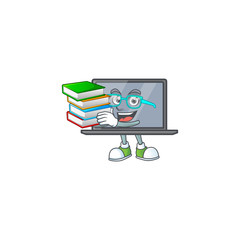 Poster - A brainy clever cartoon character of monitor studying with some books