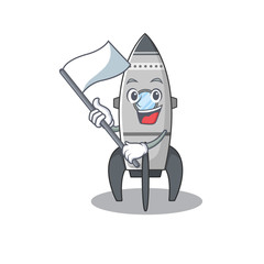 Sticker - Funny rocket cartoon character style holding a standing flag