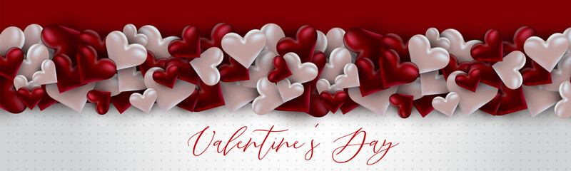 Wall Mural - Valentine's Day banner design. Romantic love 3d hears decoration. Design concept for website header or newsletters. Vector illustration.